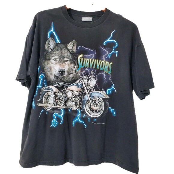 Vintage Mens Thunder Sportswear Graphic T-shirt Wolf, Motorcycle & Lightning - Picture 3 of 10